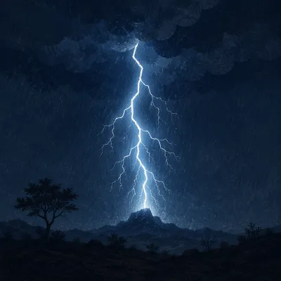 Dramatic Lightning Strike Over Dark Ridgeline