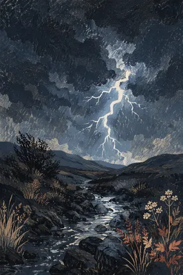 Dramatic Lightning Over Dark Moorland Sky