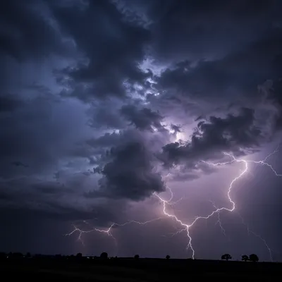 Dramatic Lightning Over Dark Rural Horizon