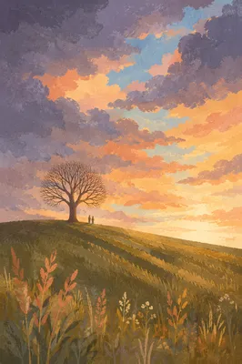 Lone Tree on Hill Under Dramatic Sky