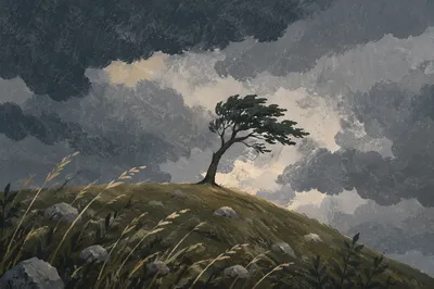 Lone Tree Beneath Dramatic Storm Clouds