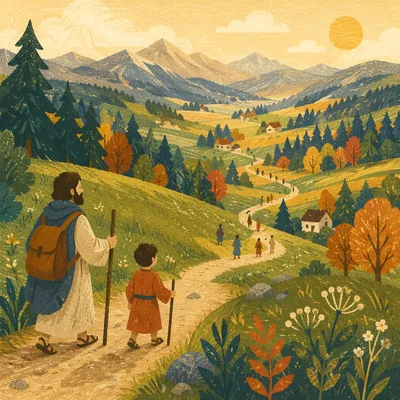 Winding Meadow Path to Hazy Mountains