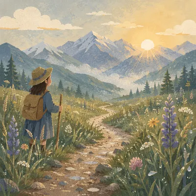 Meadow Path to Misty Morning Mountains