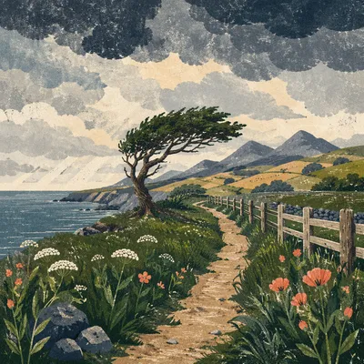 Meadow Path to Mountains and Coast