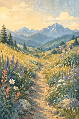 Meadow Path to Distant Mountains