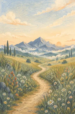 Meadow Path to Misty Morning Mountains