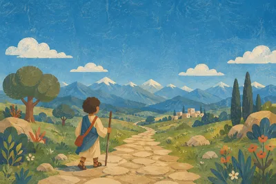 Meadow Path Toward Distant Alpine Mountains