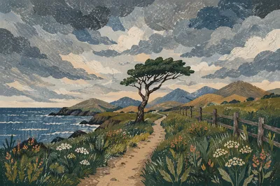 Meadow Path to Distant Coastal Mountains