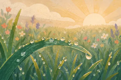 Morning Dew on Spring Grass Meadow
