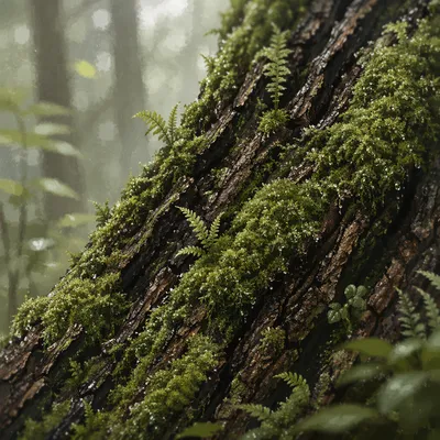 Moss Covered Tree Trunk Texture Closeup