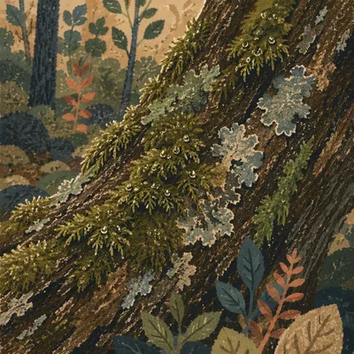 Rain-Kissed Mossy Tree Bark Texture