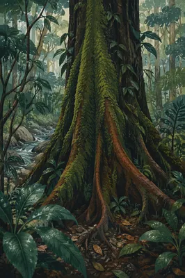 Moss Covered Rainforest Tree Trunk Detail