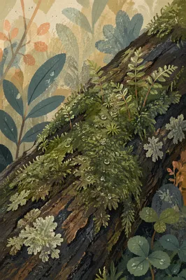 Moss Covered Tree Trunk Forest Detail