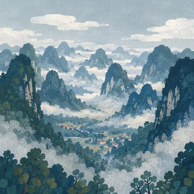 Majestic Mountain Peaks Above Morning Clouds