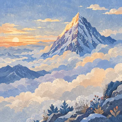 Majestic Mountain Peak Above Morning Clouds