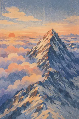 Majestic Mountain Peak Above Sunrise Clouds