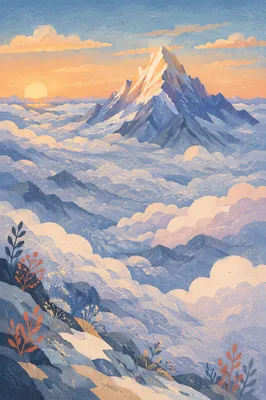 Majestic Mountain Peak Above Morning Clouds