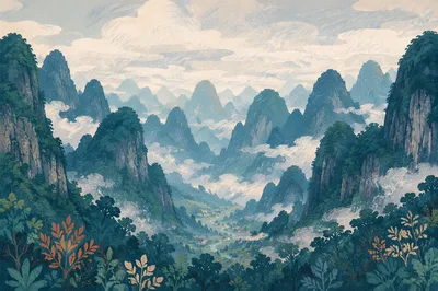 Majestic Mountain Peaks Above Morning Clouds