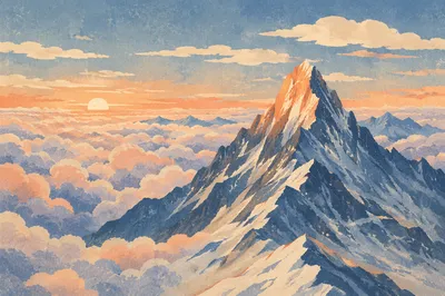Majestic Mountain Peak Above Sunrise Clouds