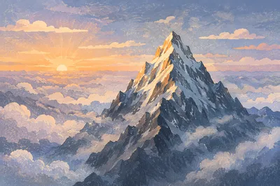 Majestic Mountain Peak Above Cloud Sea