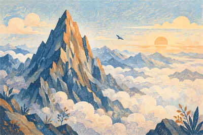 Majestic Mountain Peak Above Morning Clouds