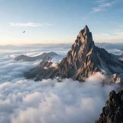 Majestic Mountain Peak Above Morning Clouds