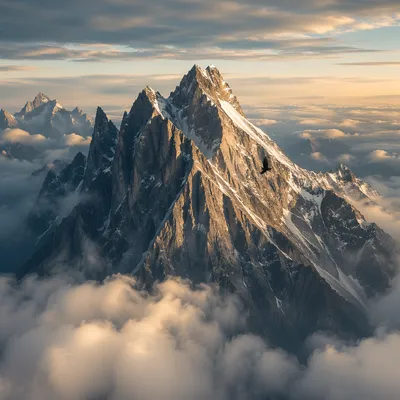 Majestic Mountain Peak Above Morning Clouds