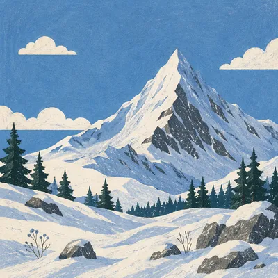 Snow-Capped Mountain Peak Under Blue Sky