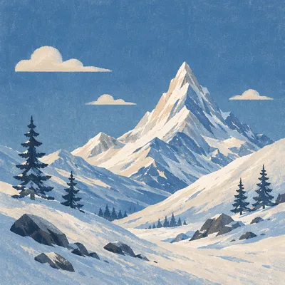 Snow-Capped Mountain Peak Under Blue Sky