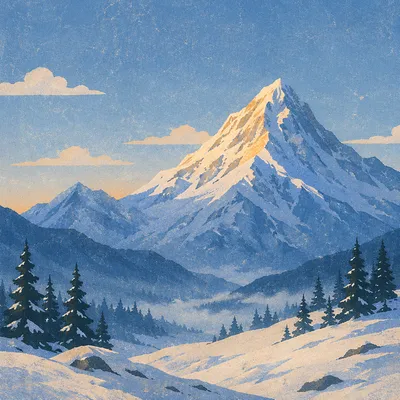 Snow Capped Mountain Peak at Sunrise