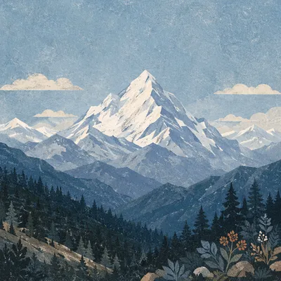 Snow-Capped Mountain Peak Under Blue Sky