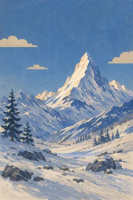 Snow-Capped Mountain Peak Under Blue Sky