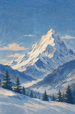 Snow-Capped Mountain Peak Under Blue Sky