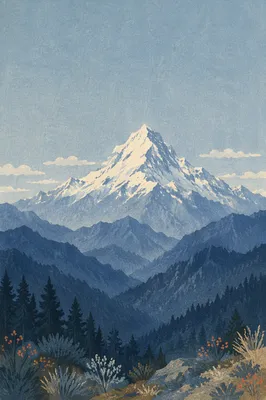 Snow-Capped Mountain Peak Under Blue Sky