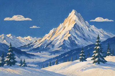 Snow-Capped Mountain Peak Under Blue Sky