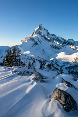 Snow Capped Mountain Peak Under Blue Sky