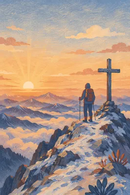 Sunrise Summit Cross Above the Clouds