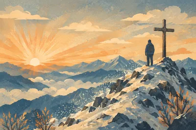 Summit Cross at Alpine Sunrise