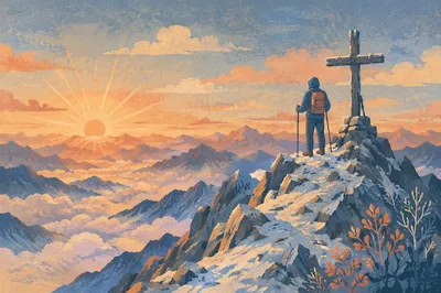 Summit Cross at Sunrise Mountain Peak