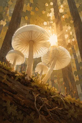 Enchanted Forest Mushrooms on Mossy Log