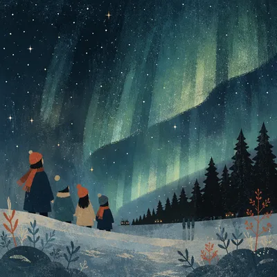 Green Aurora Over Snowy Evergreen Wilderness
