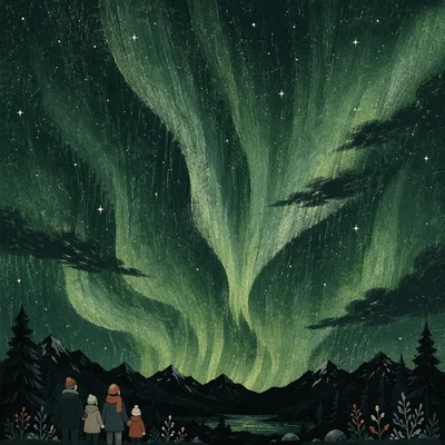 Green Aurora Over Remote Mountain Horizon