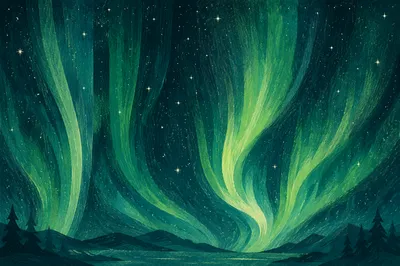 Vivid Green Aurora Over Polar Night