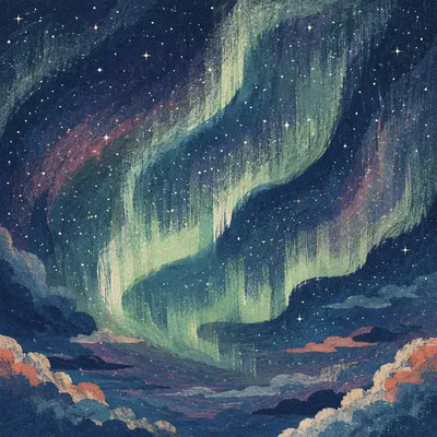 Aurora Borealis Over Starry Arctic Sky