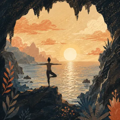Sea Cave Sunset Rock Silhouette Meditation