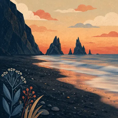 Serene Ocean Sunset with Sea Stack Silhouettes