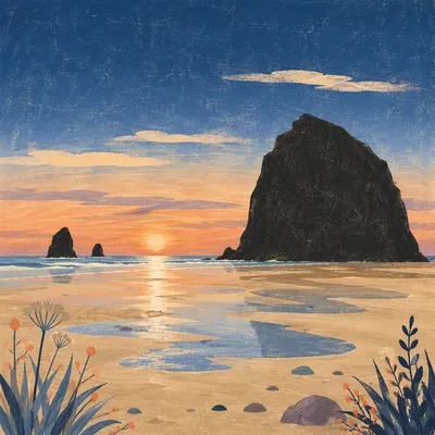Ocean Sunset With Sea Stack Silhouettes