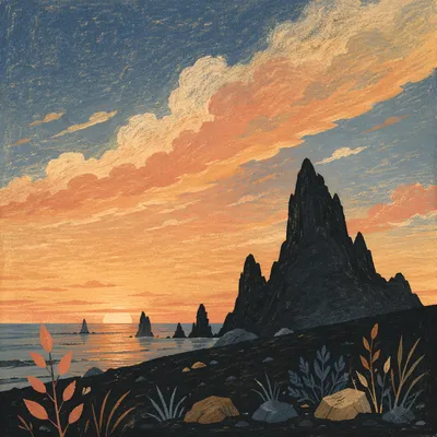 Sunset Sea Stacks in Coastal Silhouette
