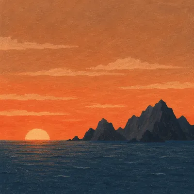 Ocean Sunset With Silhouetted Rock Formations