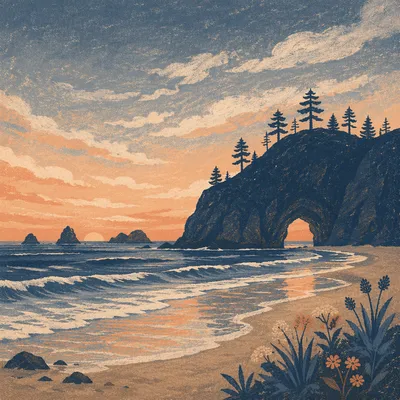 Ocean Sunset Silhouette with Coastal Rock Arch